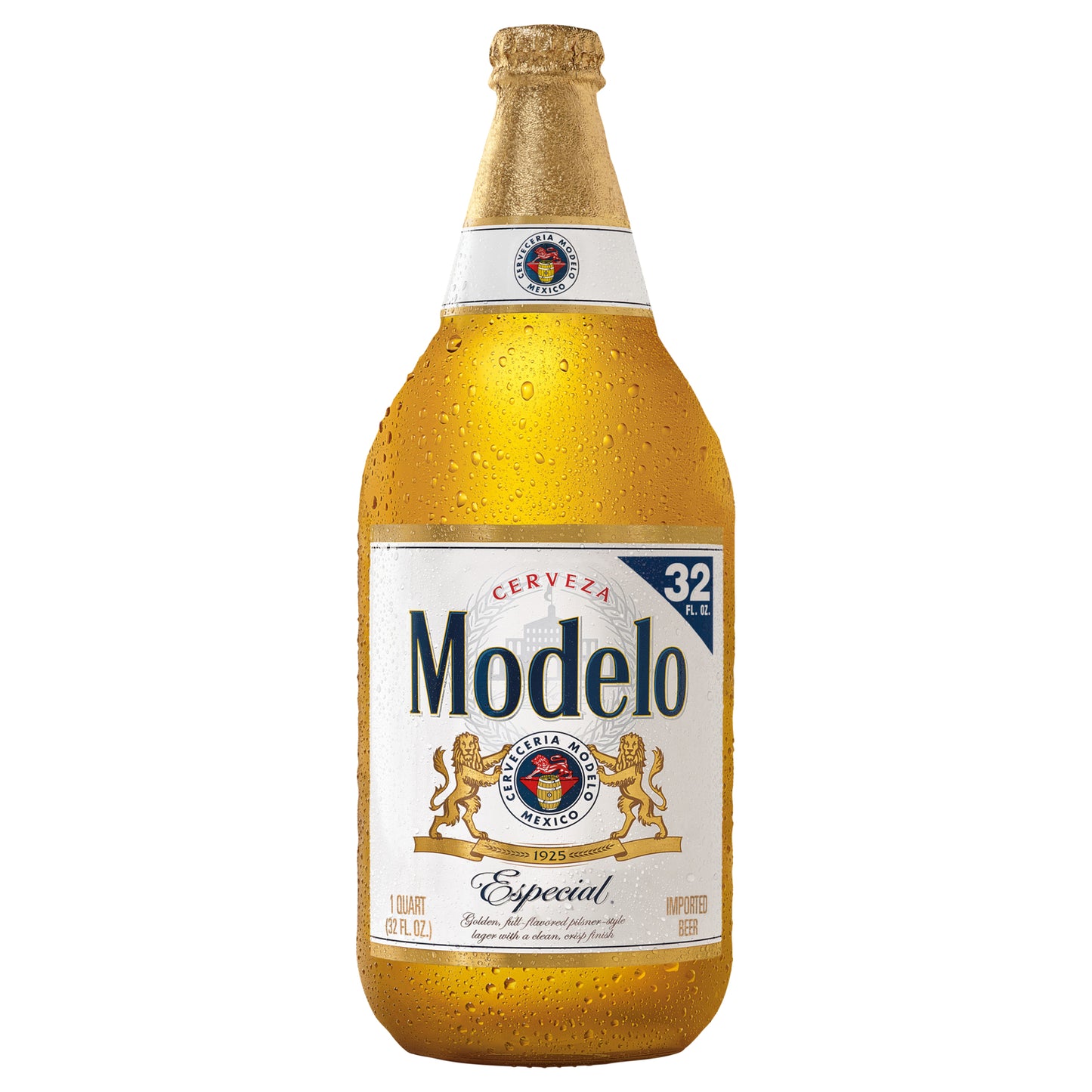 Cerveza lager mexicana Modelo Especial, botella de 946 ml (32 onzas líquidas), 4,4 % de alcohol por volumen.