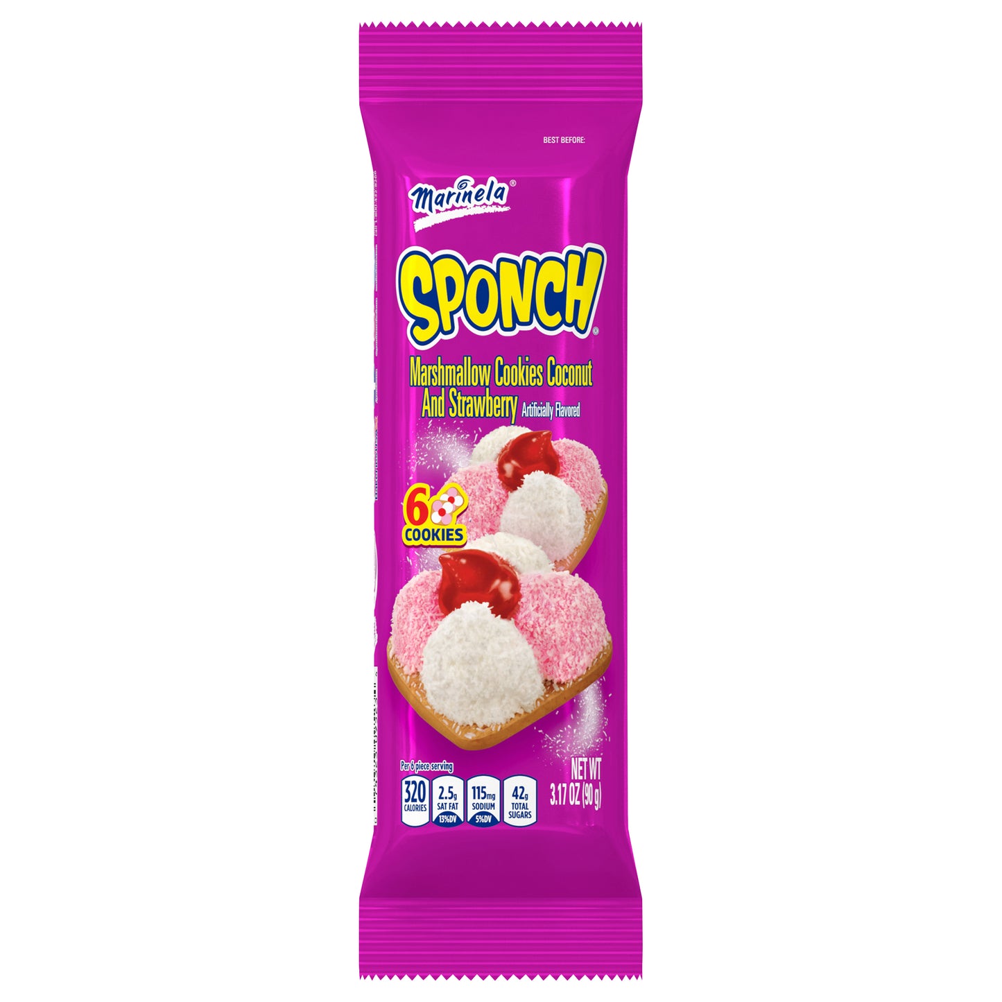 Galletas de malvavisco Marinela Sponch de coco y fresa, paquete de 6, 90 g
