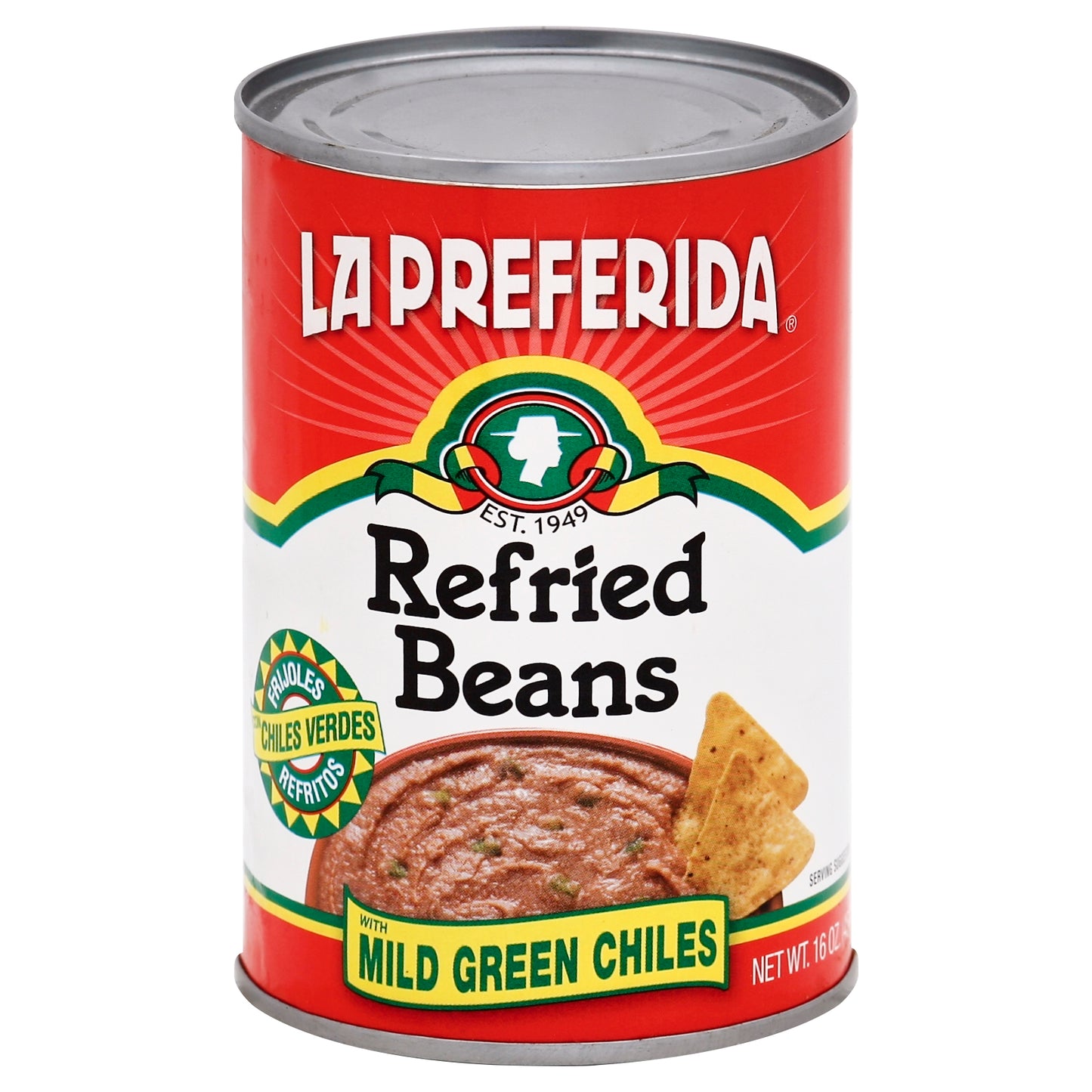 Frijoles refritos La Preferida 16 oz - Chiles verdes suaves