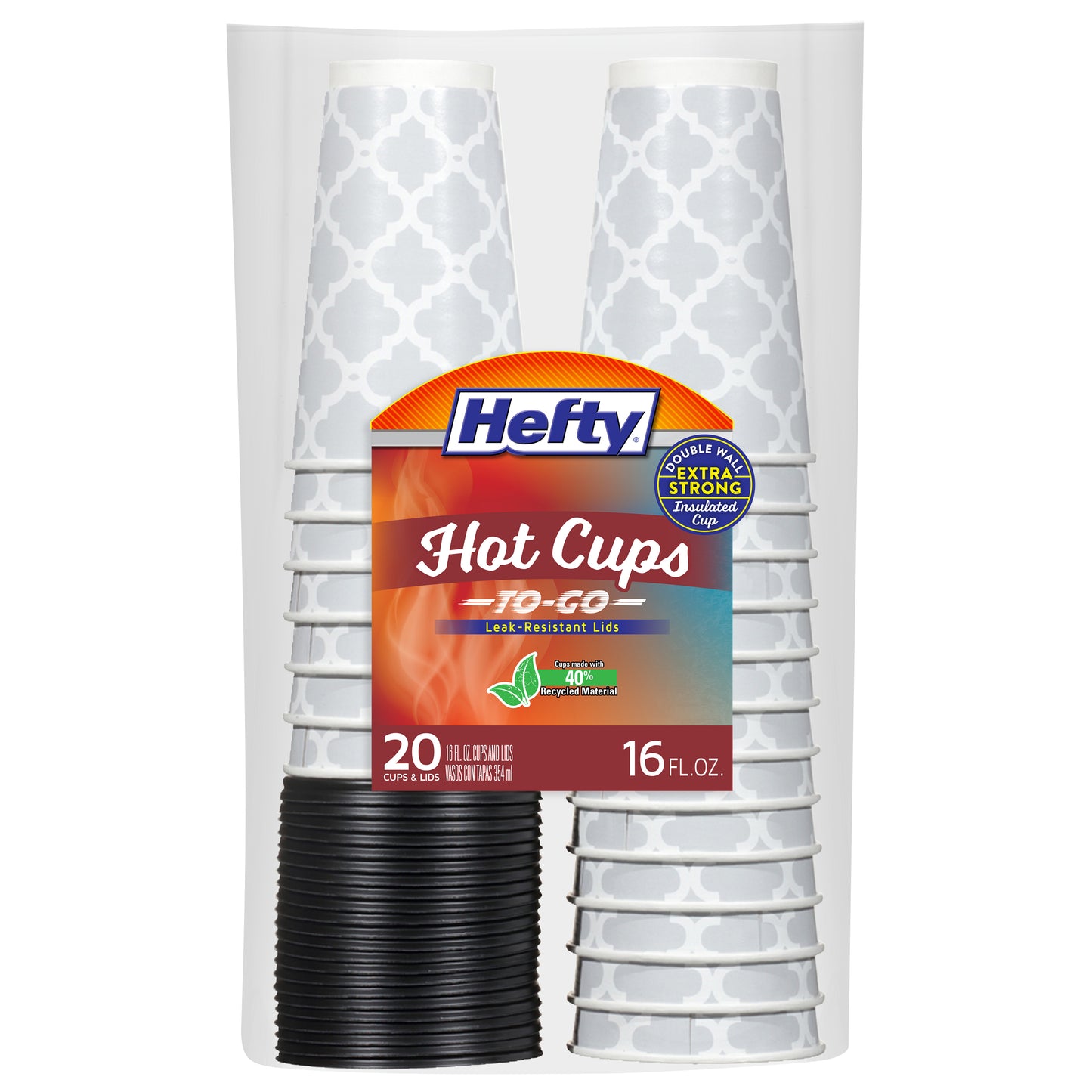 Hefty 16 Fluid Ounce Extra Strong Hot Cups and Lids 20 ea