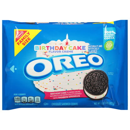 Oreo Birthday Cake Flavor Creme Chocolate Sandwich Cookies Family Size 17 oz