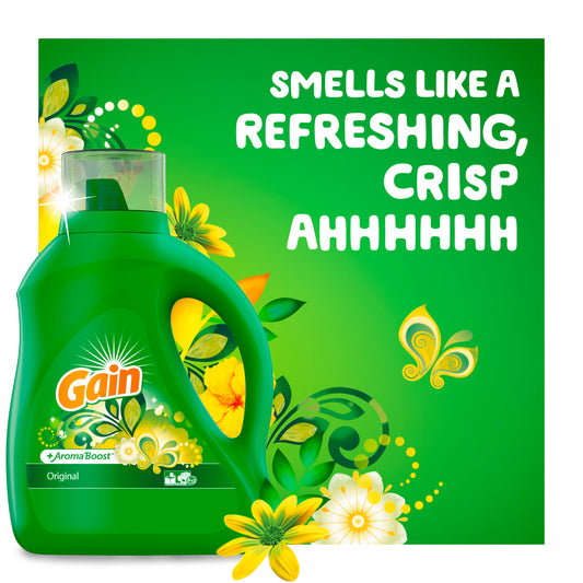 Detergente líquido para ropa Gain + Aroma Boost, aroma original, 17 lavados, 740 ml, compatible con lavadoras de alta eficiencia (HE).