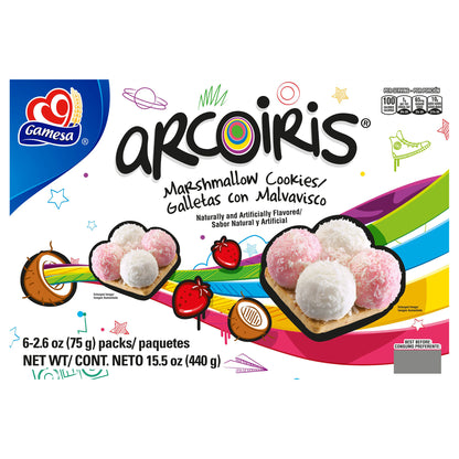 Galletas de malvavisco Gamesa Arcoiris con saborizantes naturales y artificiales, 440 g (15.5 oz), paquete de 6 unidades