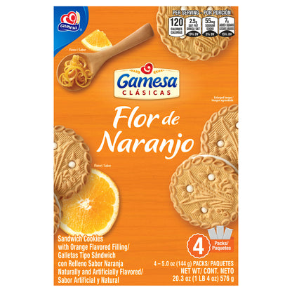 Galletas tipo sándwich Gamesa Flor de Naranjo sabor naranja, 142 g (5 oz), paquete de 4