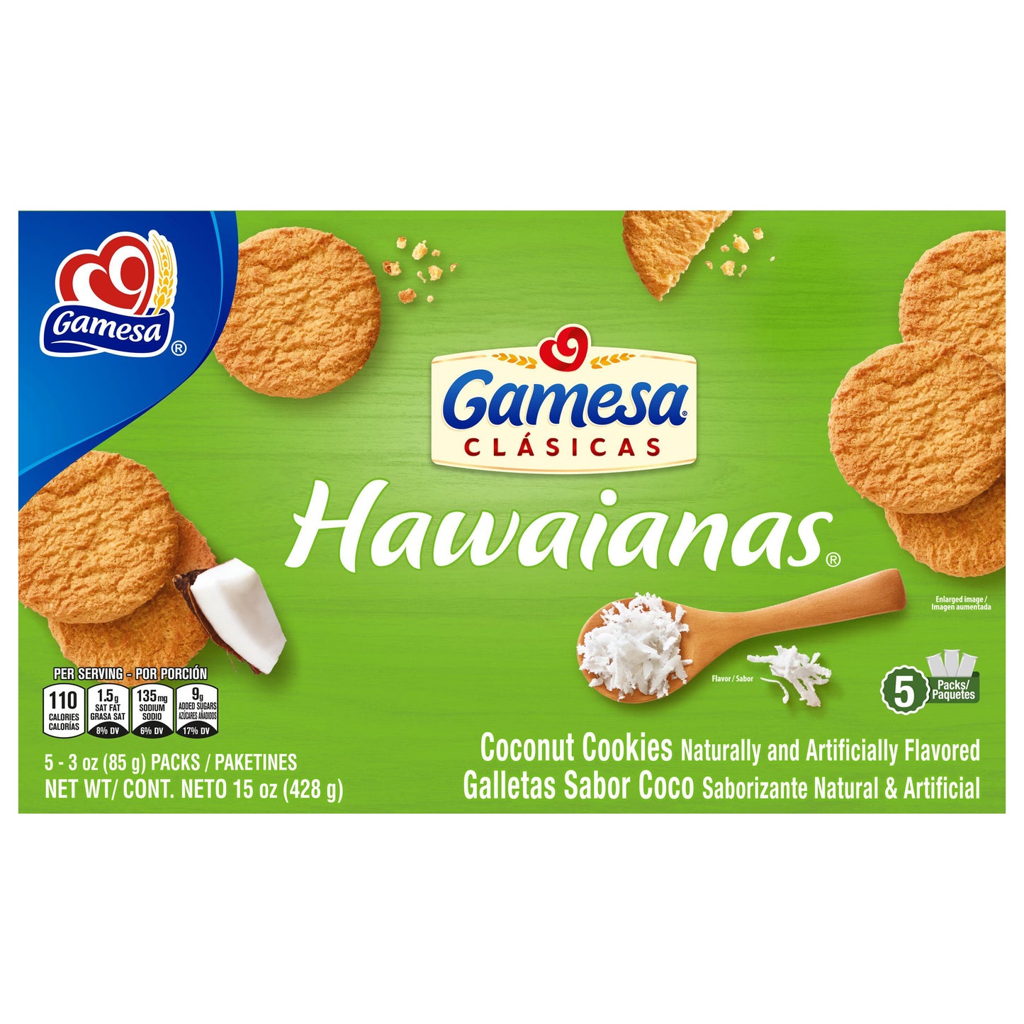 Galletas Gamesa Hawaianas sabor coco, 85 g (5 unidades)