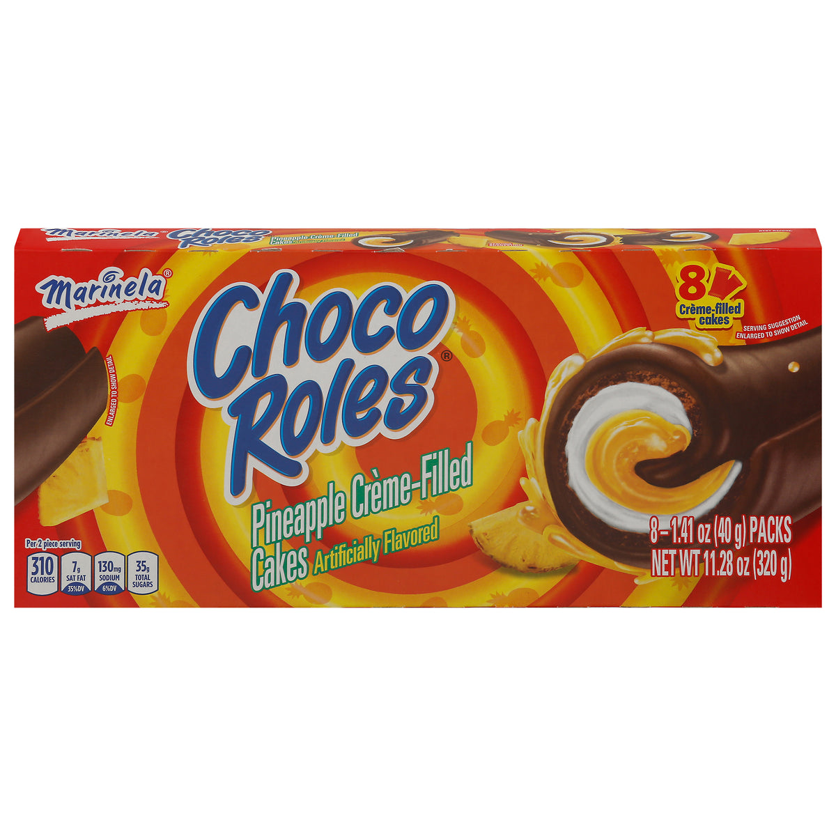 Pasteles rellenos de crema de piña Marinela Choco Rolls, 8 paquetes de 1.41 oz