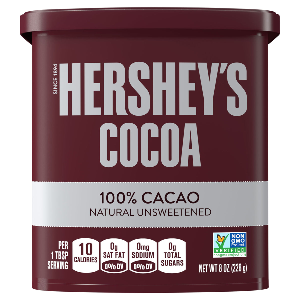 HERSHEY'S Natural Unsweetened Cocoa, Gluten Free, No Preservatives, 8 oz, Can