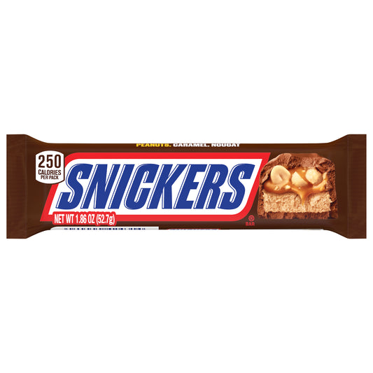 Barra de chocolate SNICKERS de tamaño normal, 52,7 g (1,86 oz)