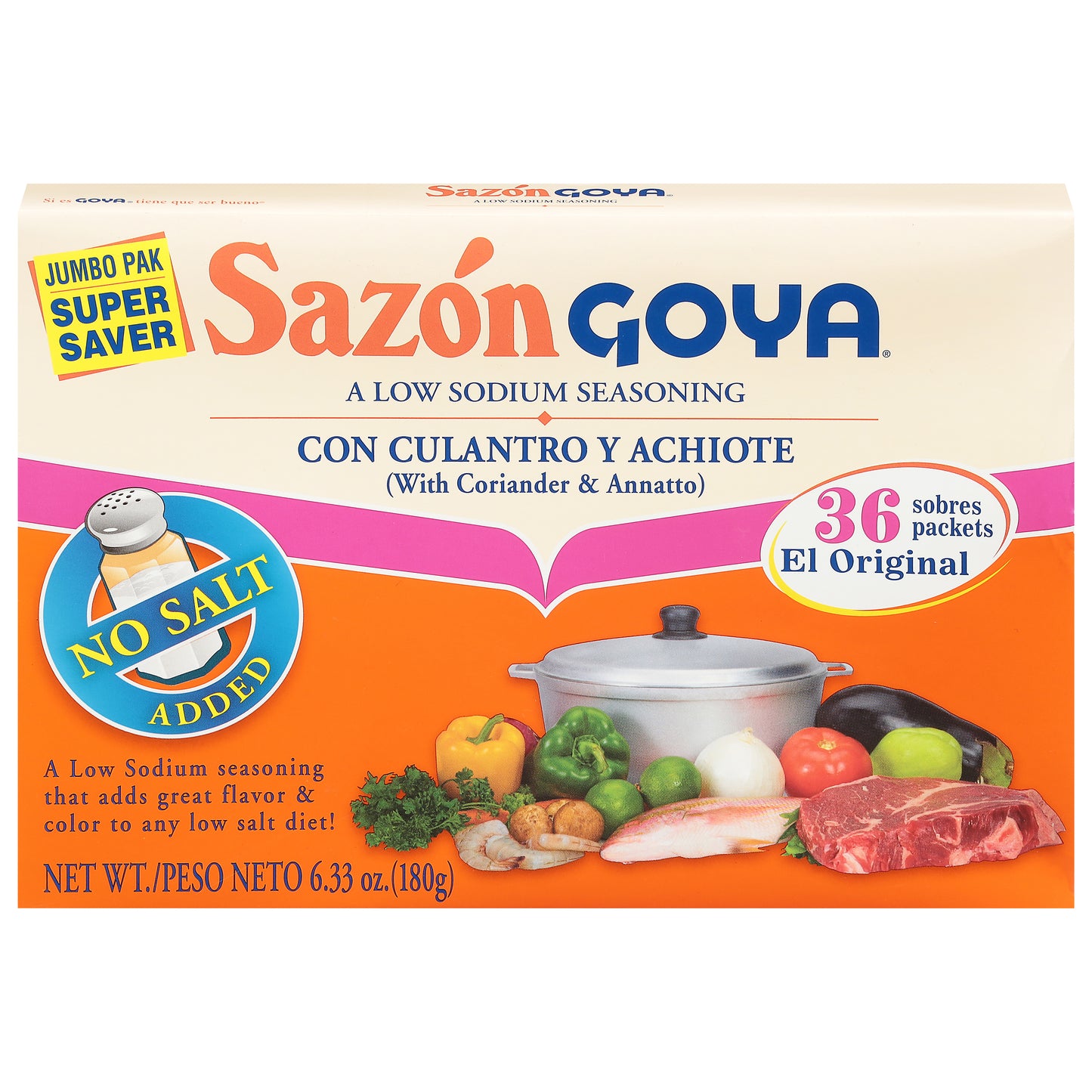 Sazon Goya Jumbo Pak No Salt Added Coriander & Annatto Seasoning 36 ea