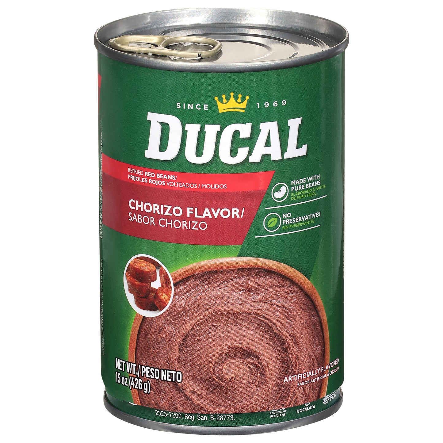 Ducal Refried Chorizo Flavor Red Beans 15 oz