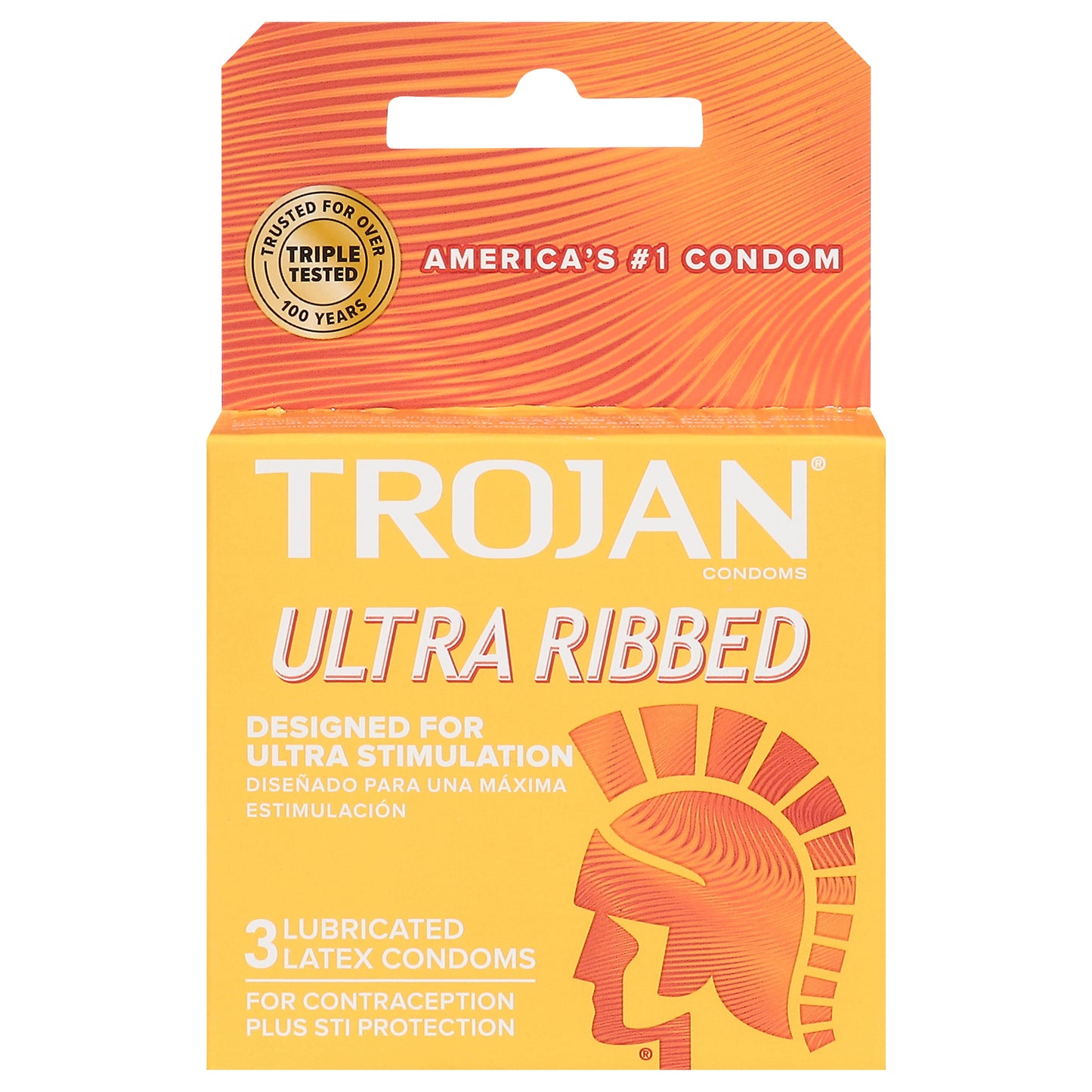 Trojan Ultra Ribbed Lubricated Latex Condoms 3 ea