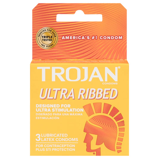 Trojan Ultra Ribbed Lubricated Latex Condoms 3 ea