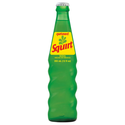 Refresco de cítricos Squirt - Hecho en México, botella de vidrio de 355 ml (12 oz fl).