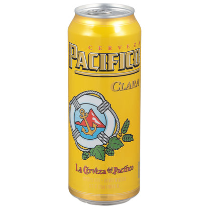 Cerveza mexicana Pacifico Clara, lata de 710 ml (24 onzas líquidas), 4,4 % de alcohol por volumen.