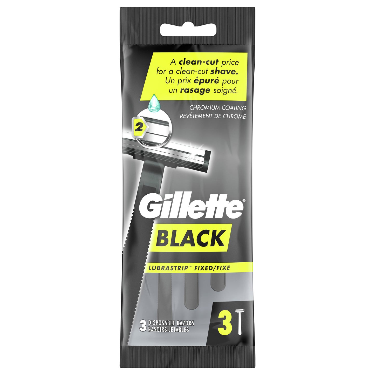Gillette BLACK Fixed Men’s Disposable Razors, 3 Count