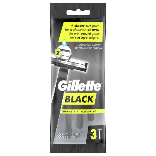 Gillette BLACK Fixed Men’s Disposable Razors, 3 Count