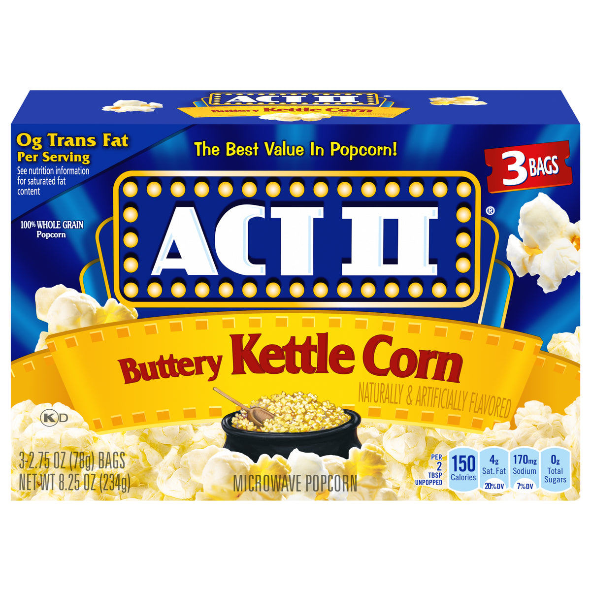 ACT II Buttery Kettle Corn Microwave Popcorn, 3-Count 2.75-oz. Bags