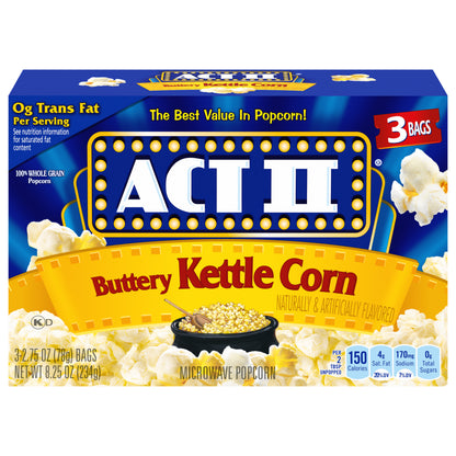 ACT II Buttery Kettle Corn Microwave Popcorn, 3-Count 2.75-oz. Bags