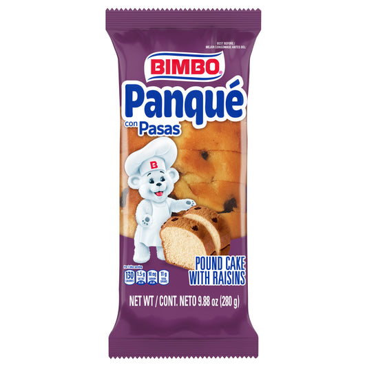 Bimbo Panqué con Pasas, bizcocho sencillo con pasas, 280 g