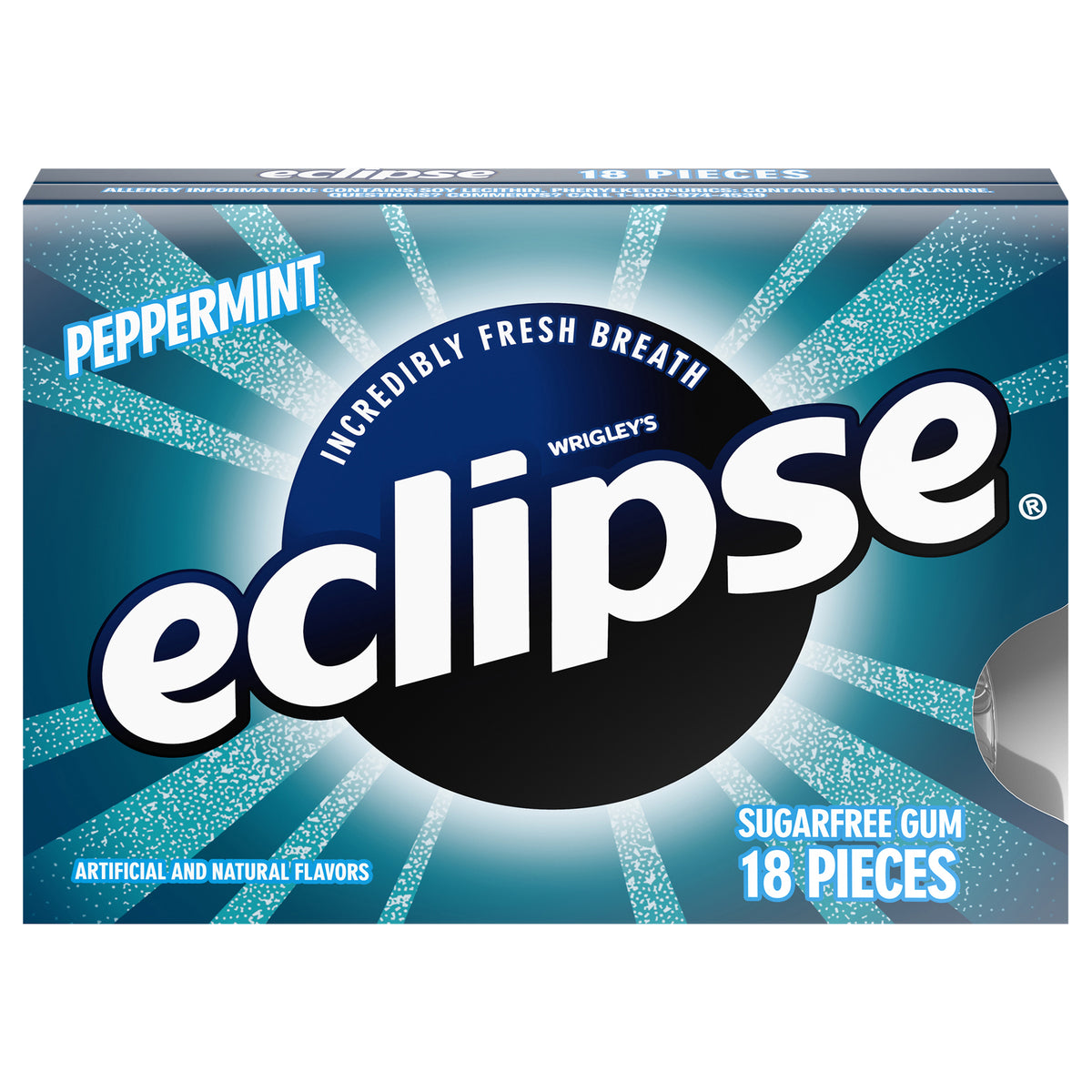 ECLIPSE Peppermint Sugar Free Chewing Gum, Single Pack, 18 Piece
