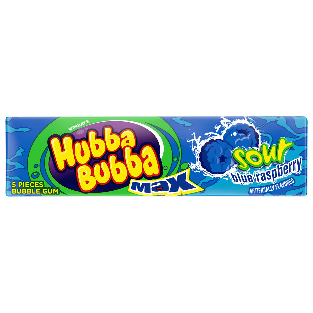 HUBBA BUBBA Sour Blue Raspberry Chewing Gum, Bubble Gum Single Size, 5ct