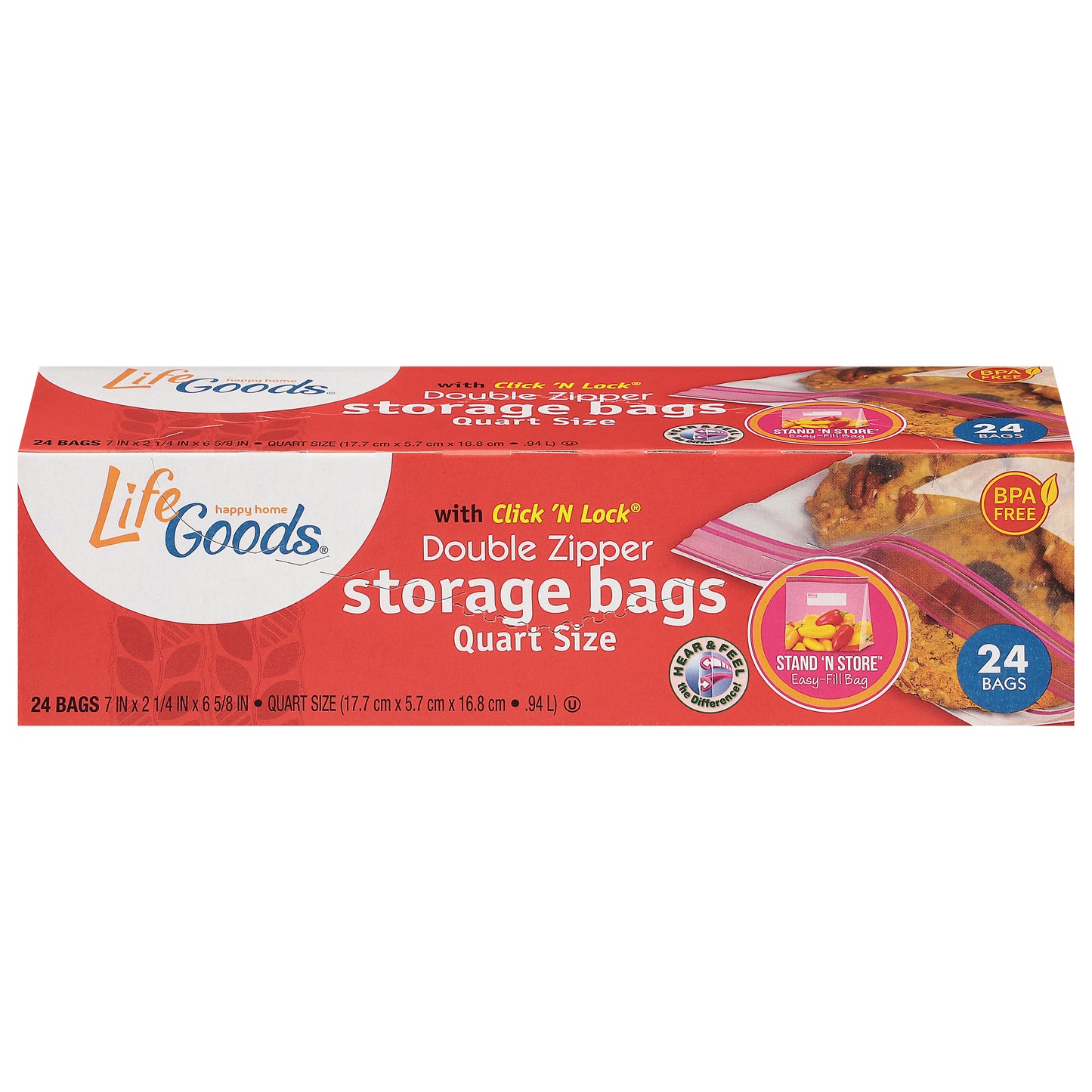 Life Goods Double Zipper Storage Bags Quart Size 24 ea