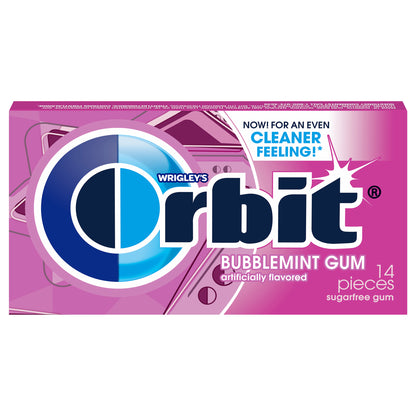 Chicles ORBIT Bubblemint sin azúcar, paquete individual de 14 unidades