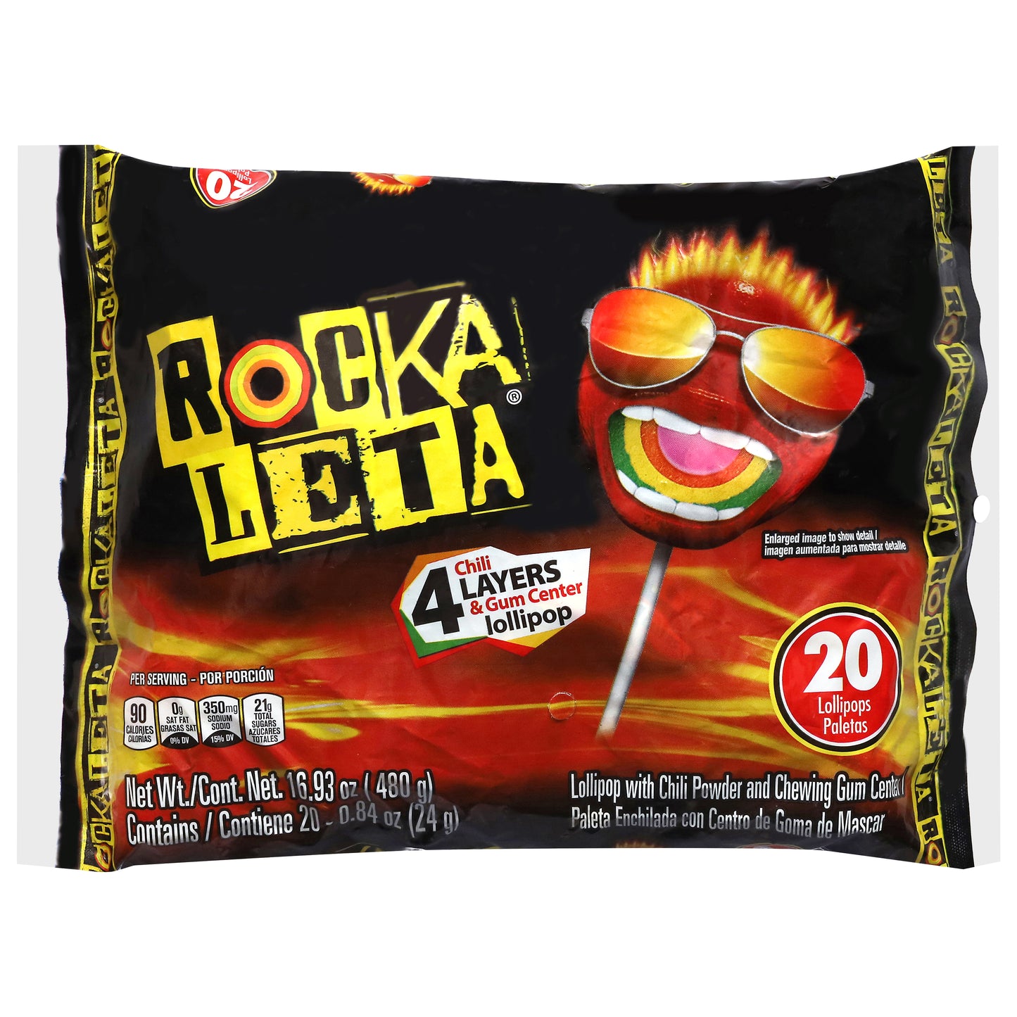 Rocka Leta 4 Layer Chili & Gum Center Lollipop 20 - 0.84 oz Each