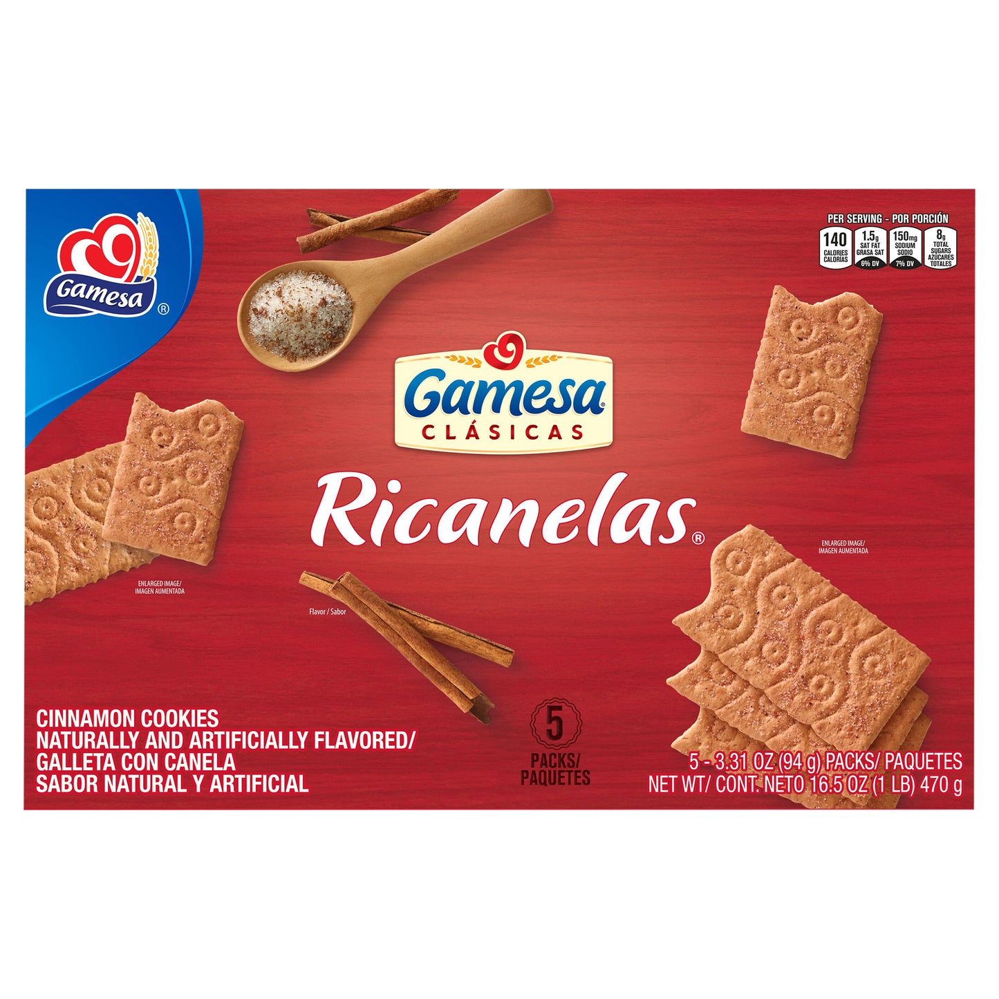 Gamesa Clasicas Ricanelas Cookies Cinnamon Naturally And Artificially Flavored 3.31 Oz 5 Count