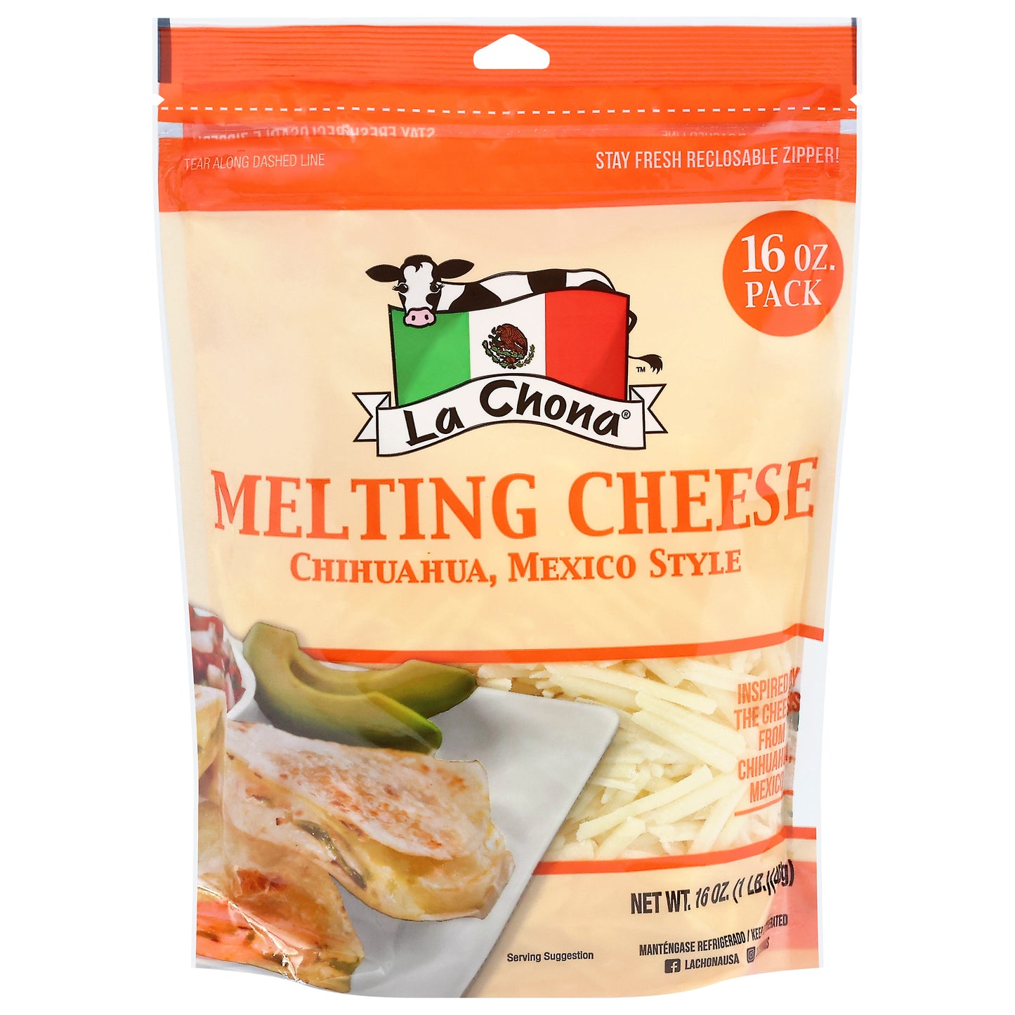 Queso fundido estilo Chihuahua La Chona de 16 onzas