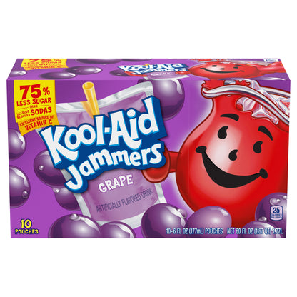 Bebida de jugo Kool-Aid Jammers sabor uva 0%, caja de 10 unidades, bolsitas de 177 ml (6 onzas líquidas)