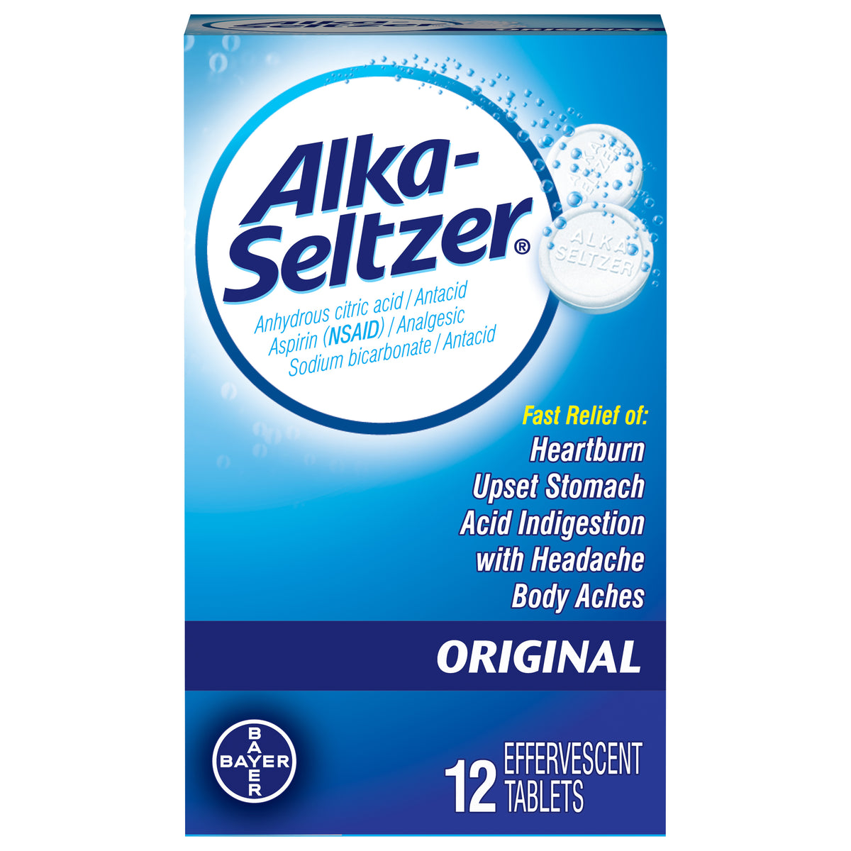 Springdale Box Alka-Seltzer Effervescent Tablets Original Antacid/Analgesic 12 ea Box ...