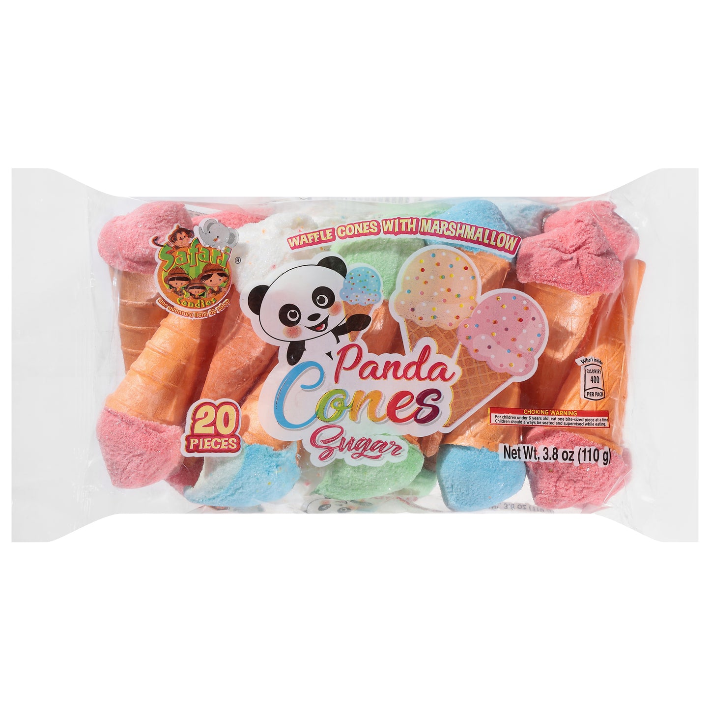 Safari Candies Sugar Panda Cones 20 Pieces