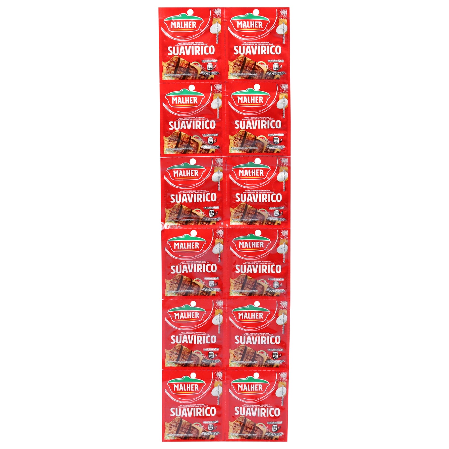 Polvo ablandador de carne Malher, 12 paquetes de 0,25 oz