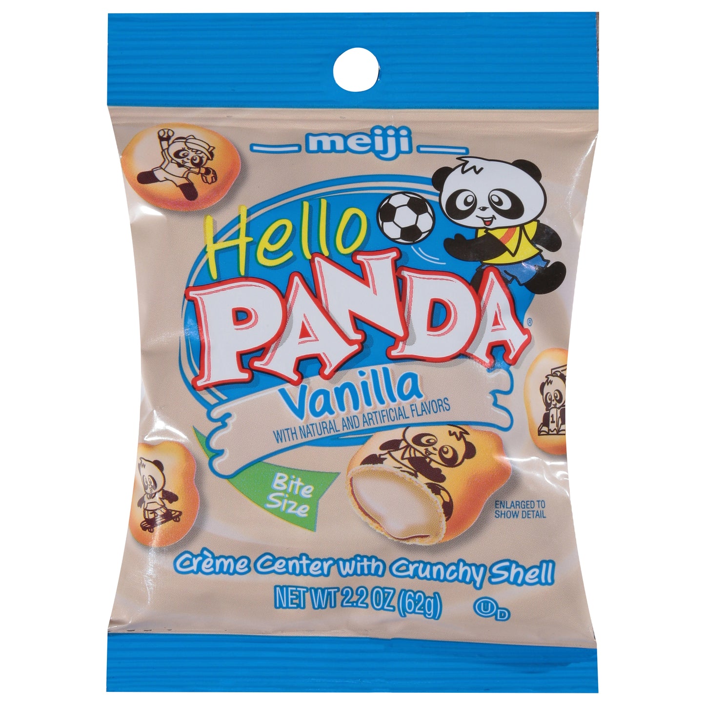 Galletas Hello Panda con centro cremoso y relleno de vainilla, con cubierta crujiente. Tamaño bocado (62 g).