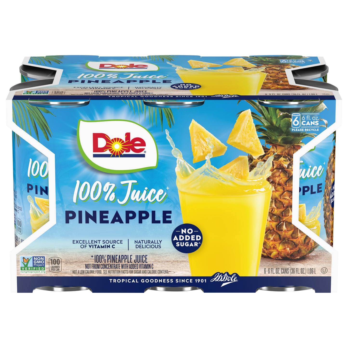 Jugo de piña Dole 100% natural, 6 latas de 6 onzas líquidas