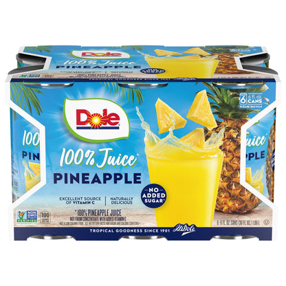 Jugo de piña Dole 100% natural, 6 latas de 6 onzas líquidas