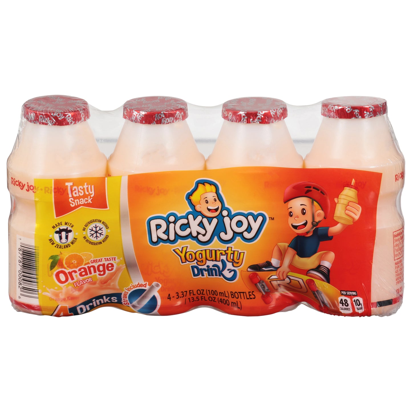 Bebida de yogur con sabor a naranja Ricky Joy Tasty Snack, 4 botellas de 3.37 onzas líquidas