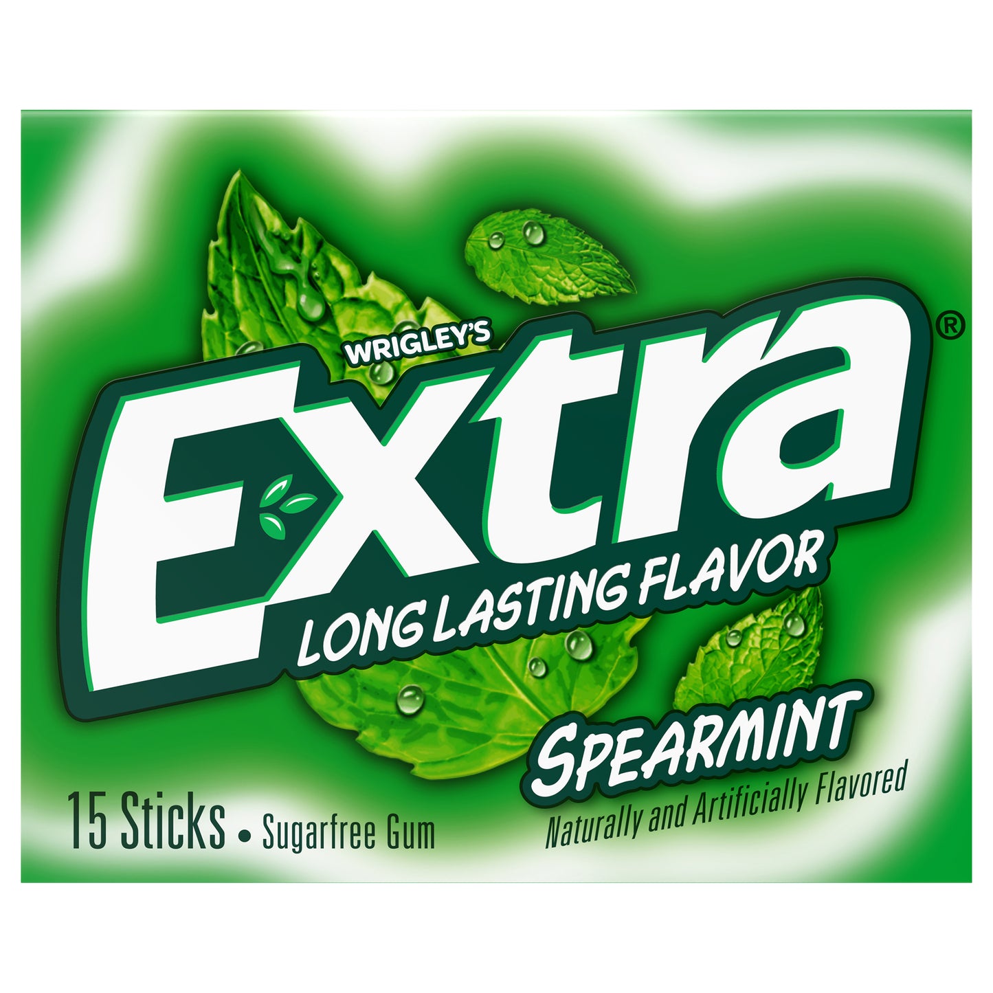 Chicles EXTRA sabor menta verde sin azúcar, paquete individual, 15 unidades