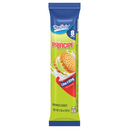 Galletas tipo sándwich Marinela Principe sabor lima, paquete de 8, 84 g