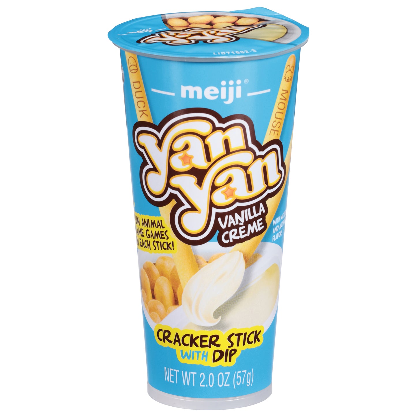 Meiji Yan Yan Barrita de galleta con crema de vainilla y salsa de 57 g