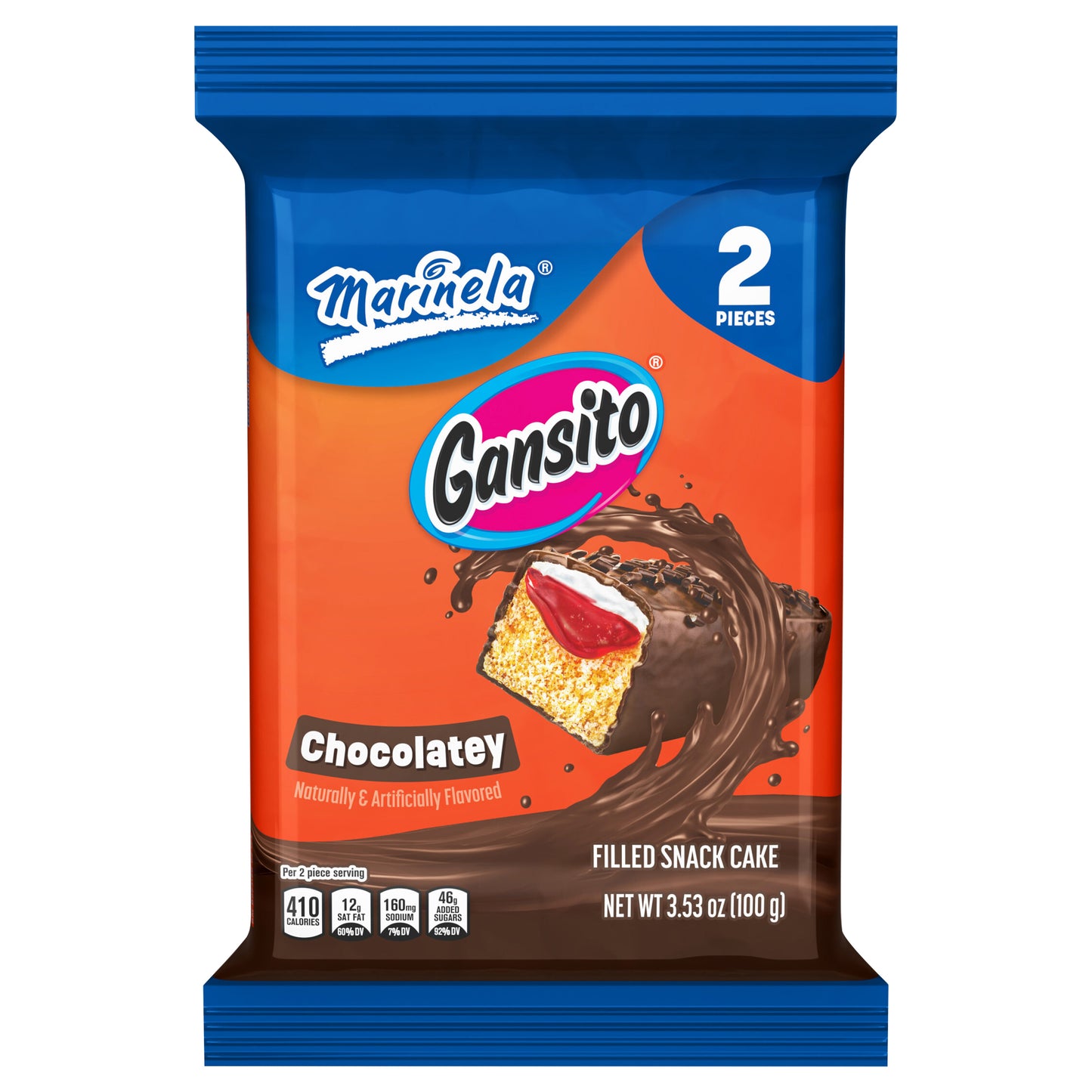 Marinela Gansito Strawberry (Twin Pack) Chocolate Flavored Covered Filled Snack Cake, 2 packs, 3.53 oz