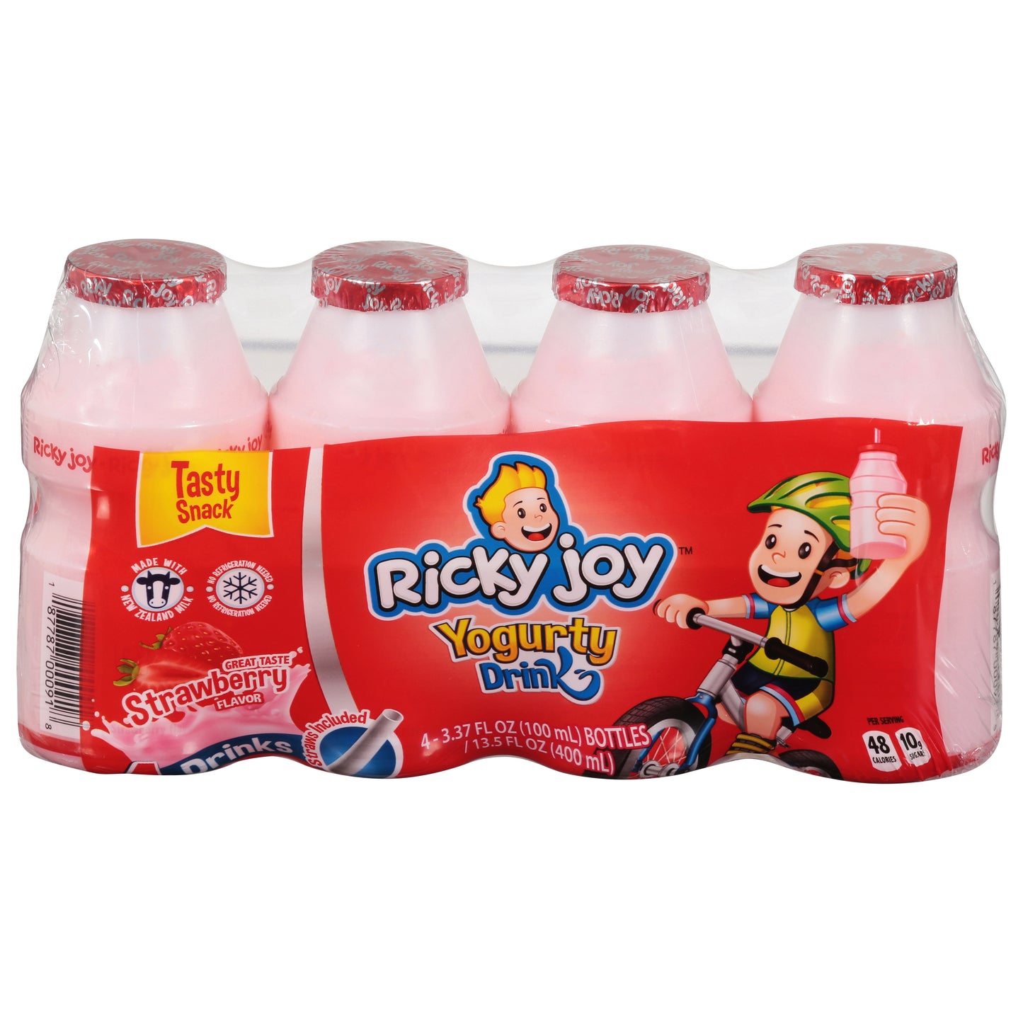 Bebida de yogur con sabor a fresa Ricky Joy Tasty Snack, 4 botellas de 3.37 onzas líquidas