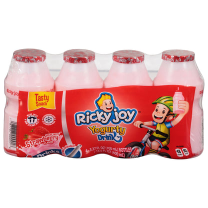 Bebida de yogur con sabor a fresa Ricky Joy Tasty Snack, 4 botellas de 3.37 onzas líquidas