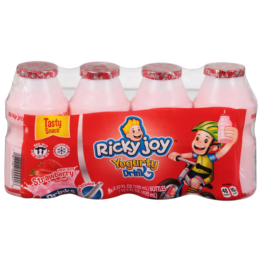 Bebida de yogur con sabor a fresa Ricky Joy Tasty Snack, 4 botellas de 3.37 onzas líquidas