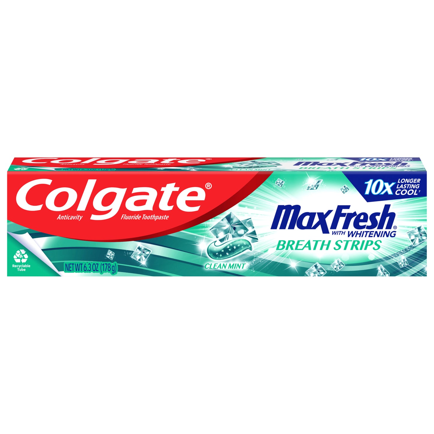 Colgate Max Fresh Toothpaste, Whitening Toothpaste with Mini Breath Strips, Clean Mint, 6.3 Oz Tube
