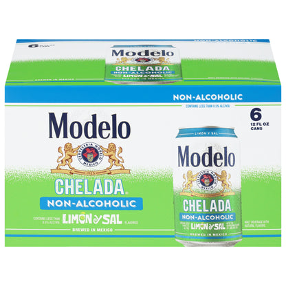 Modelo Non-Alcoholic Chelada Limon Y Sal Flavored Malt Beverage 6 - 12 fl oz Cans