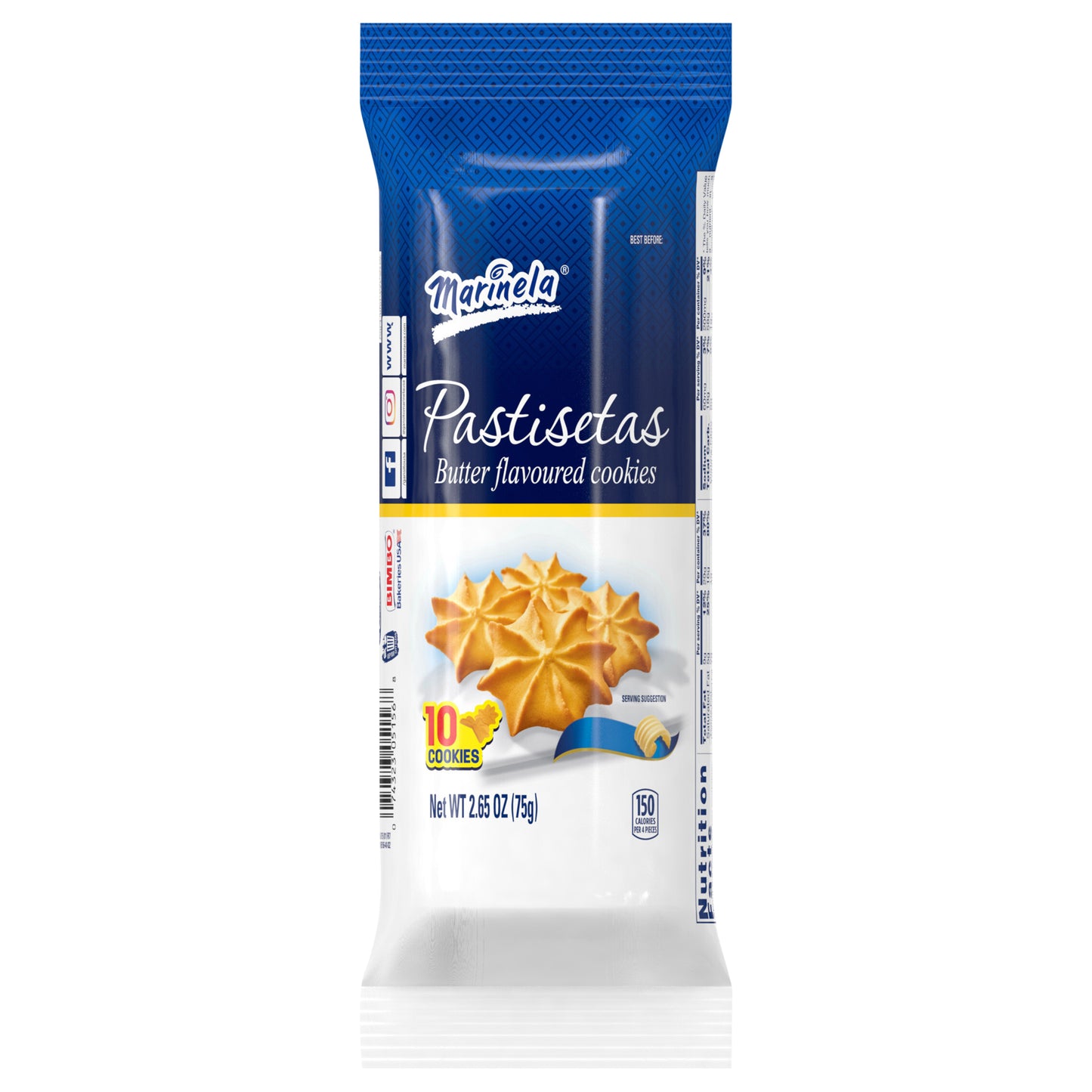 Galletas Marinela Pastisetas sabor mantequilla, 10 unidades, 75 g