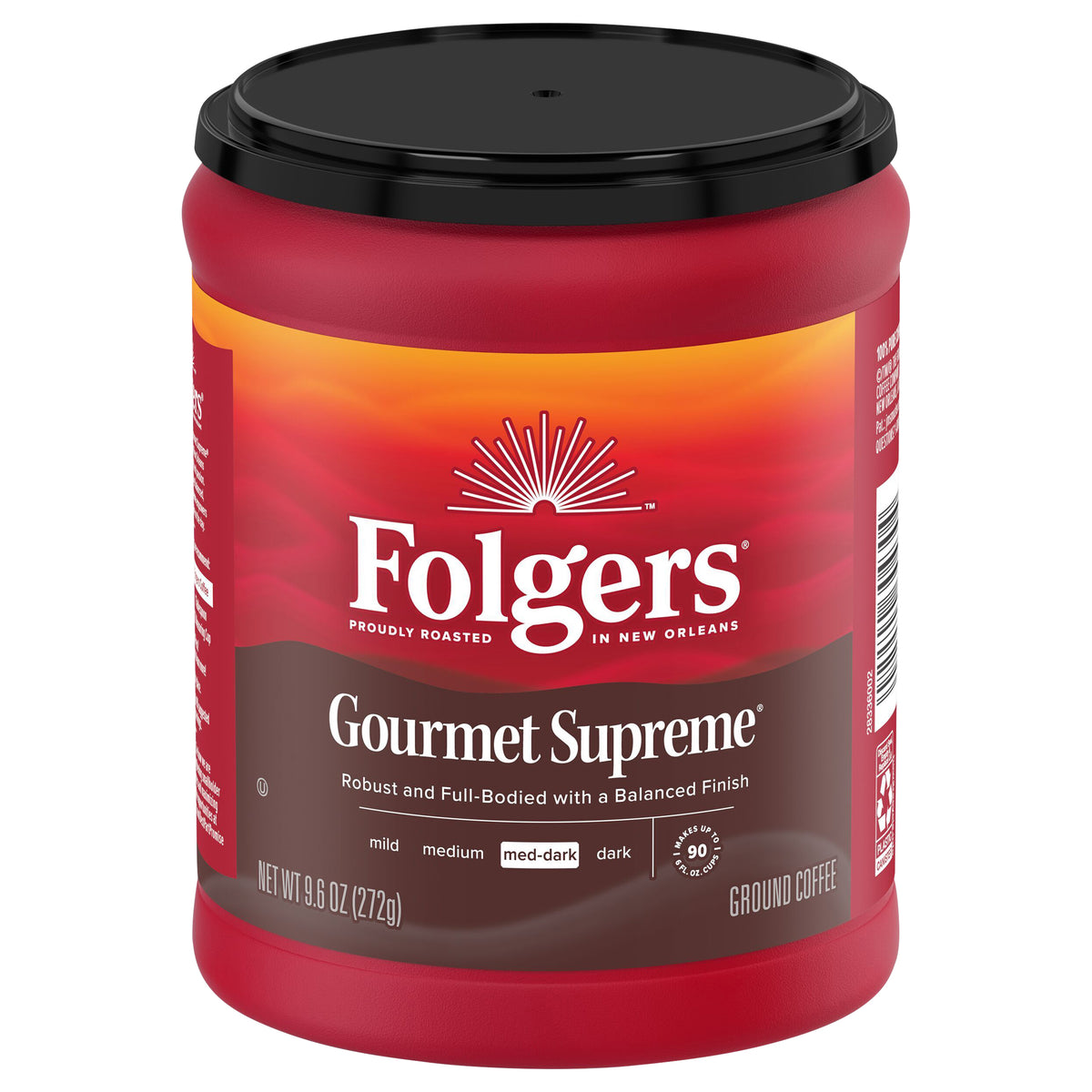 Folgers Gourmet Supreme Ground Coffee, Medium-Dark Roast, 9.6-ounce Canister