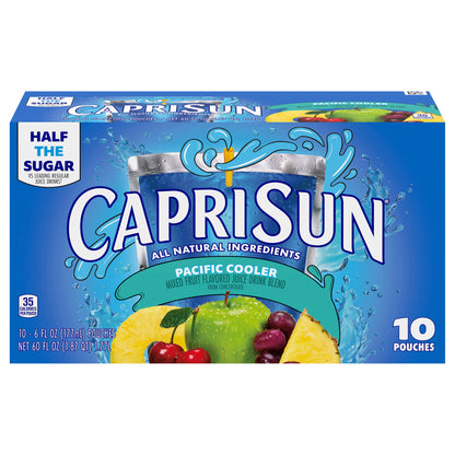 Capri Sun Pacific Cooler, mezcla de jugos con sabor a frutas mixtas, caja de 10 unidades, bolsitas de 177 ml (6 onzas líquidas).